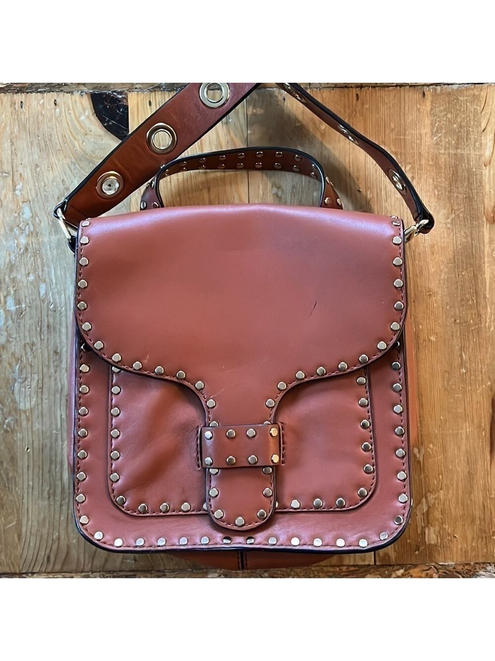 𝅺rebecca Minkoff Midnighter Top Handle Feed Crossbody bag in Brick